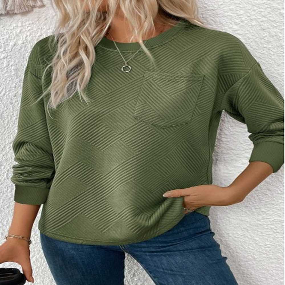 modlily olive green jacquard long sleeve round neck sweatshirt