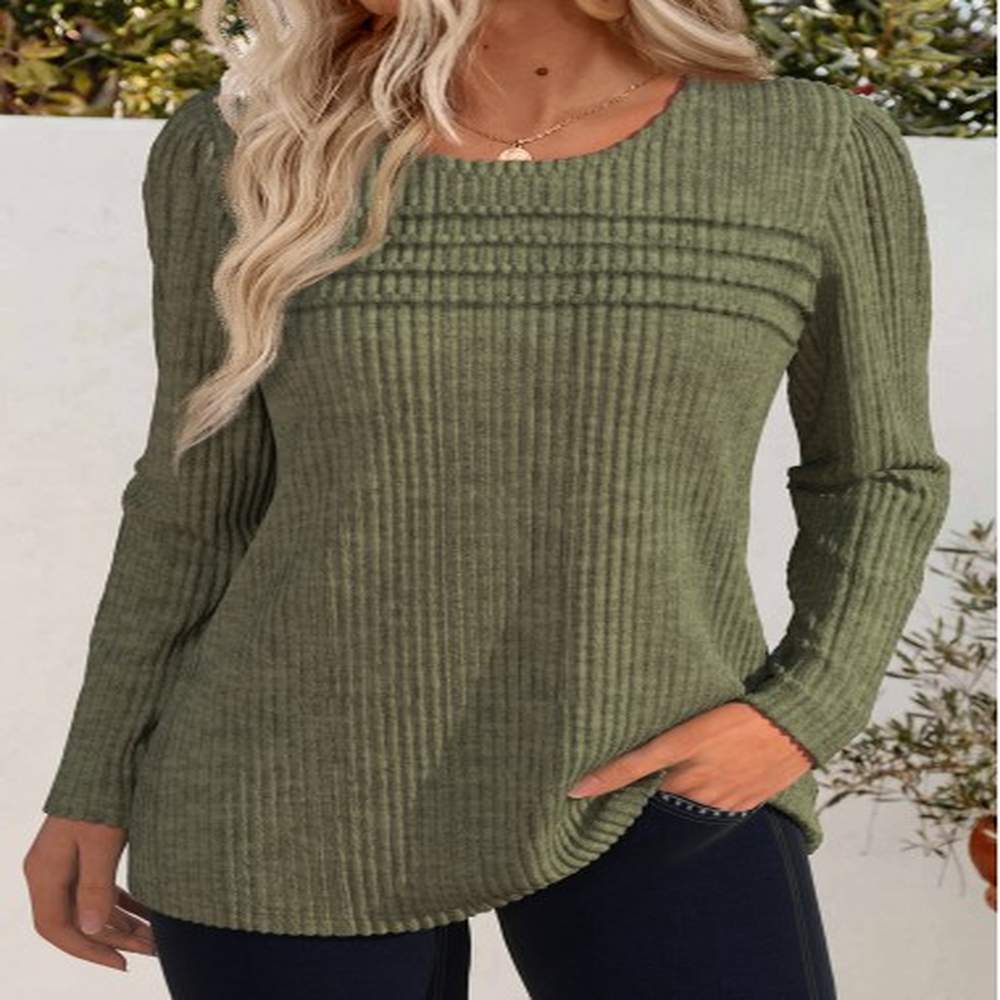 modlily olive green long sleeve round neck t shirt
