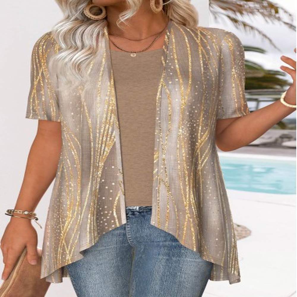 modlily ombre stripe print short sleeve light cardigan xxl