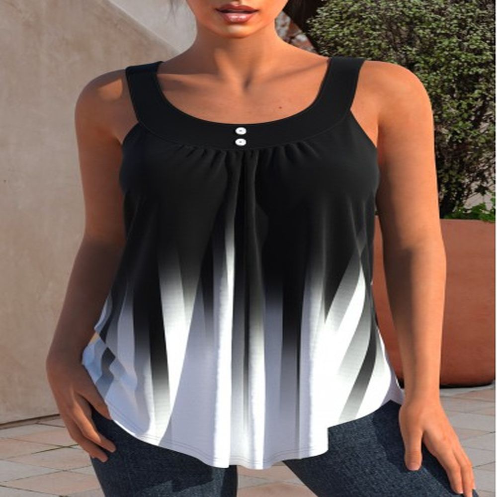 modlily ombre wide strap decorative button black tank top