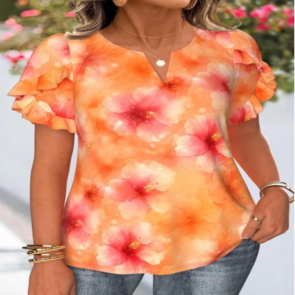 modlily orange plus size floral print blouse l