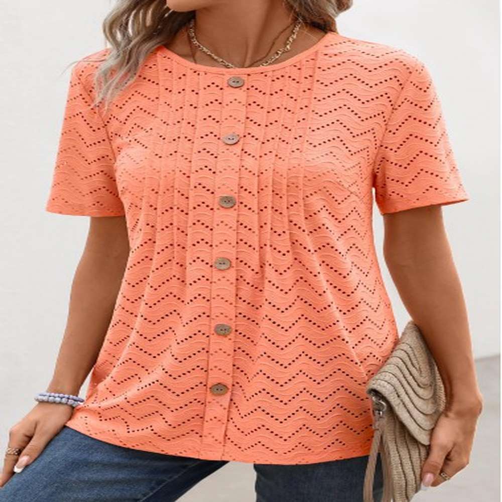 modlily orange tuck stitch short sleeve round neck t shirt