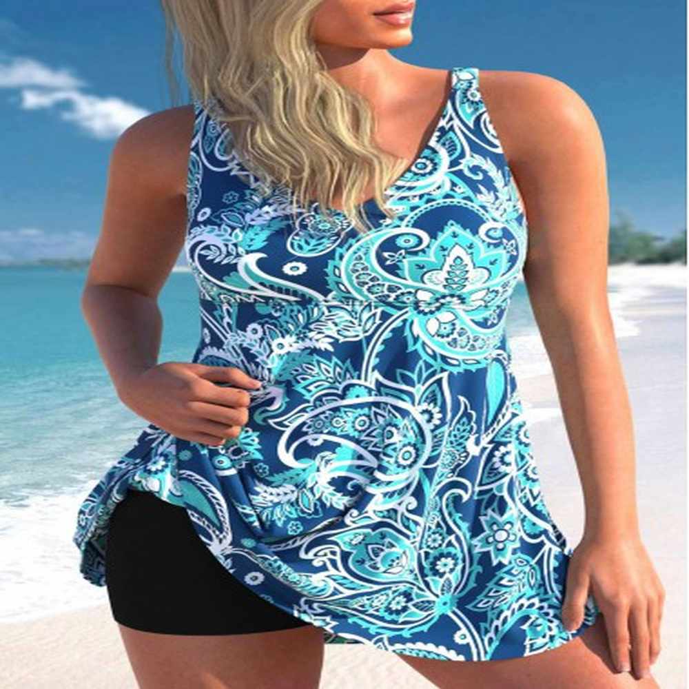 modlily paisley print wide strap blue swimdress top s