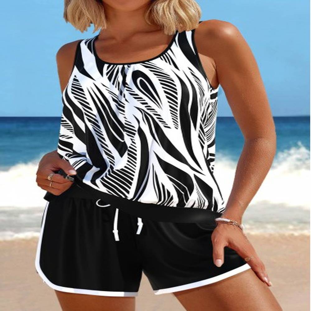 modlily patchwork geometric print black tankini set m