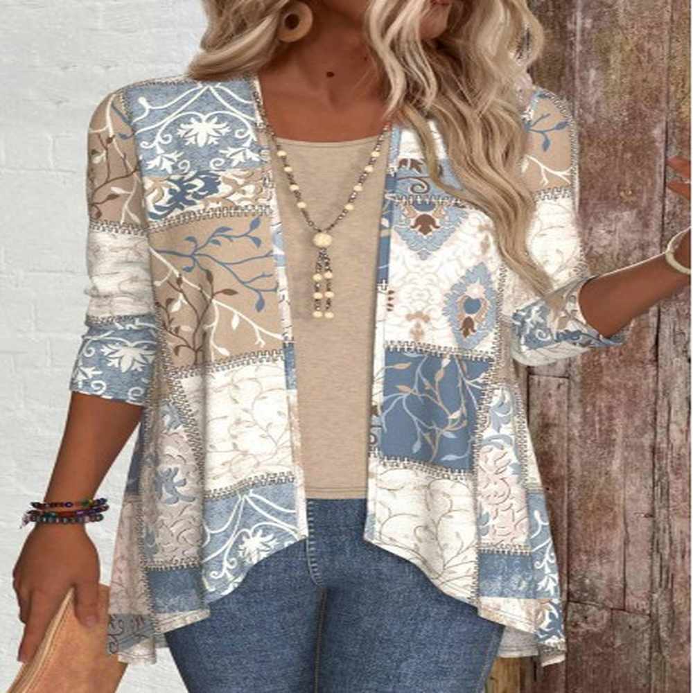 modlily patchwork geometric print long sleeve light cardigan s