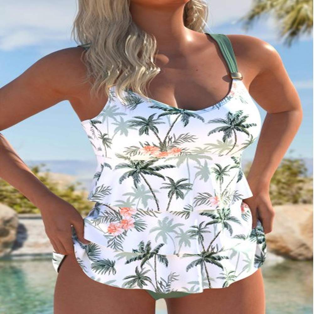 modlily patchwork mid waisted tropical plants print tankini set