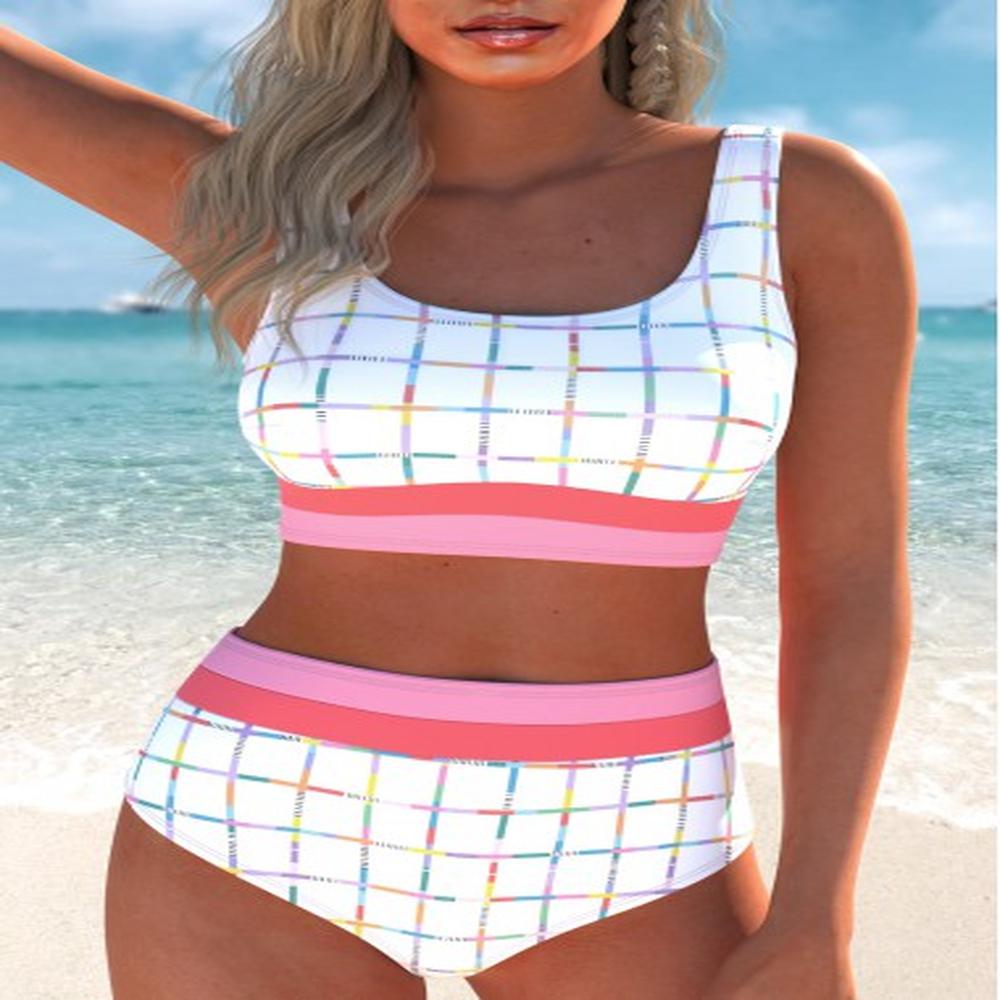 modlily patchwork multi stripe print white bikini set s