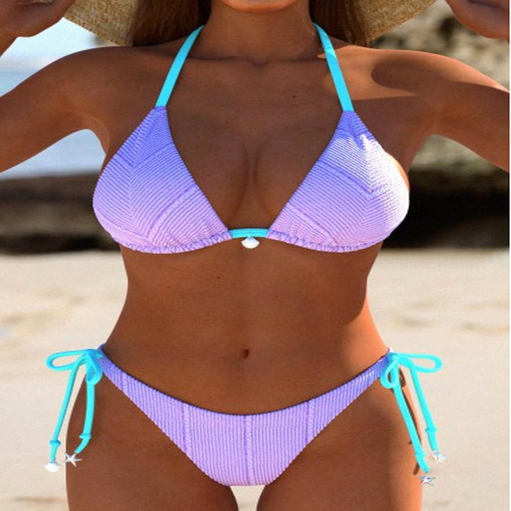 modlily patchwork tie light purple bikini set xl