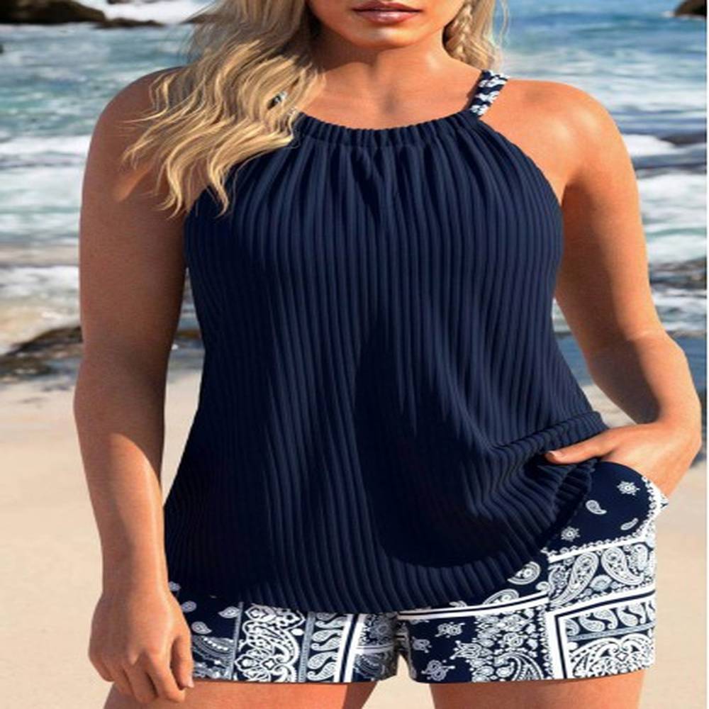 modlily patchwork tribal print navy tankini set xxl