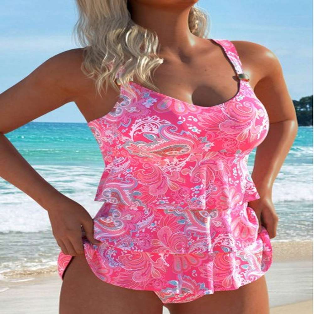 modlily patchwork tribal print pink tankini set m