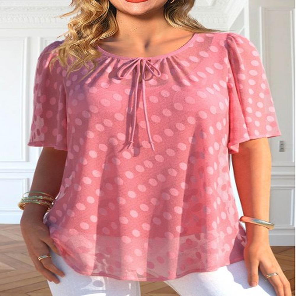 modlily peach red layered short sleeve round neck blouse