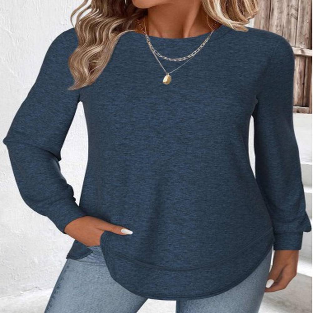 modlily peacock blue curved hem long sleeve t shirt