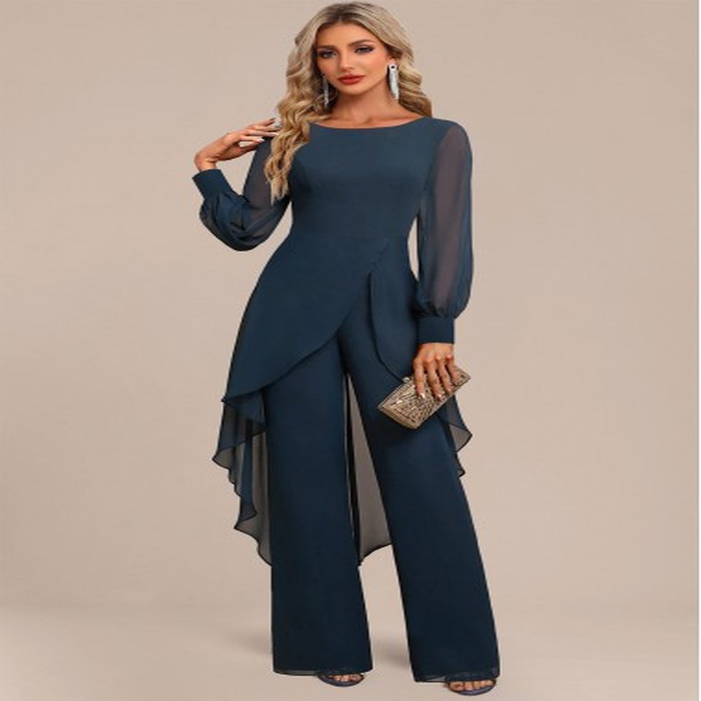 modlily peacock blue patchwork long scoop neck jumpsuit m