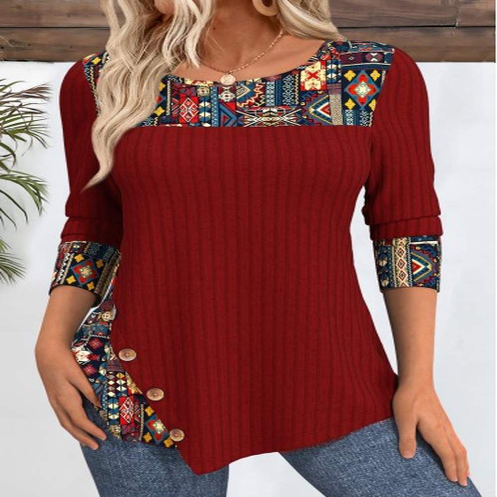 modlily peacock blue tribal print round neck t shirt