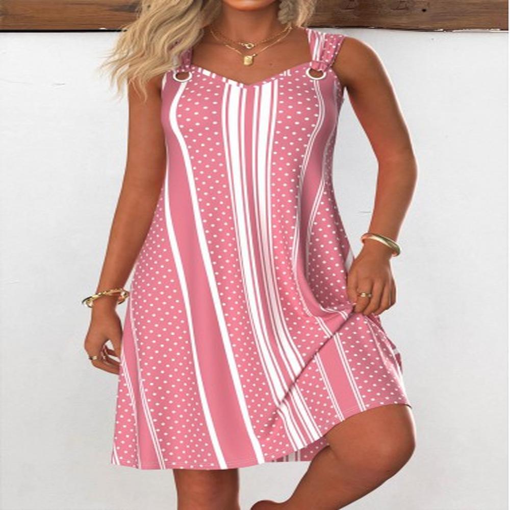 modlily pink breathable striped a line sleeveless v neck dress