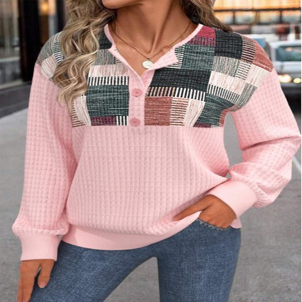 modlily pink button geometric print long sleeve sweatshirt m