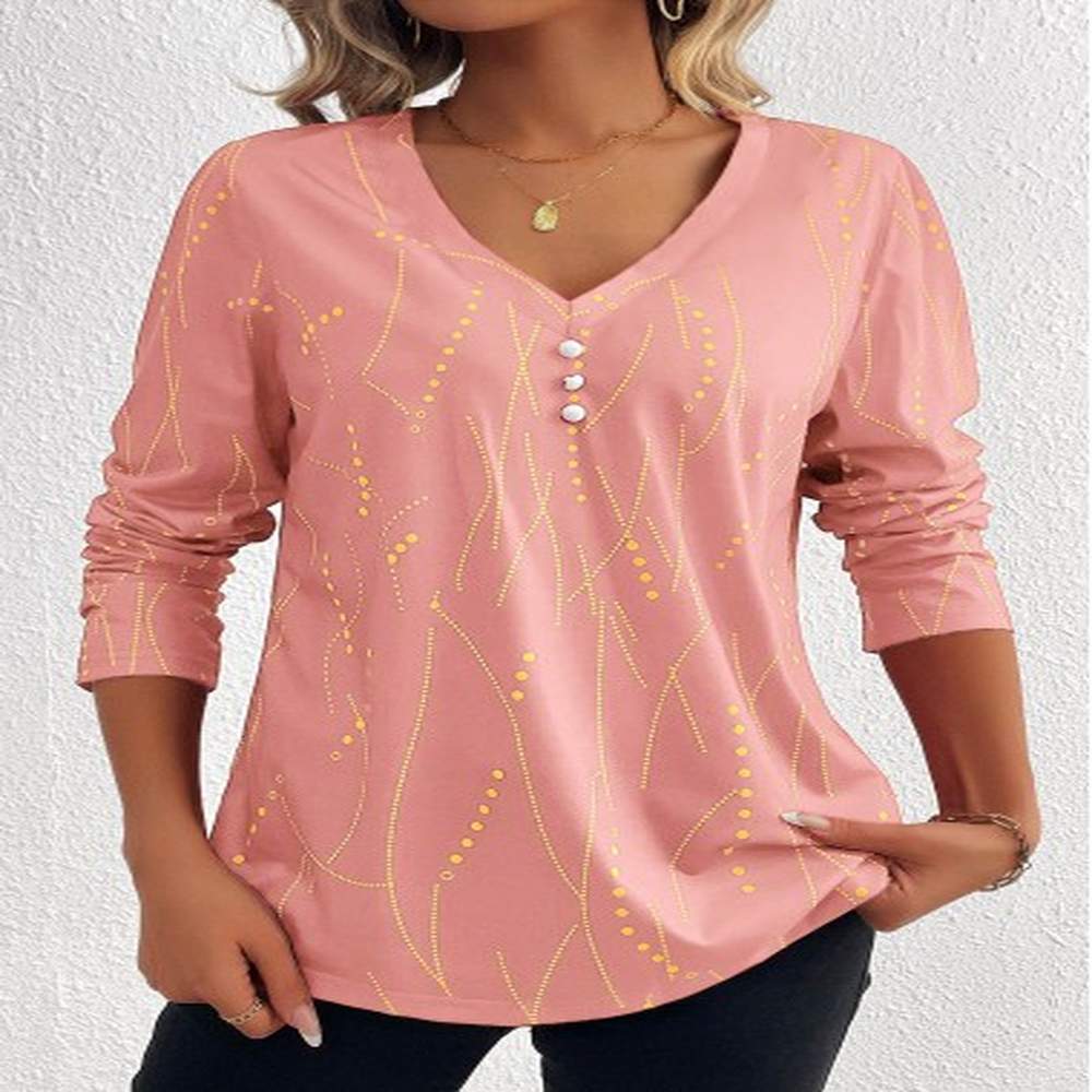 modlily pink button geometric print long sleeve t shirt