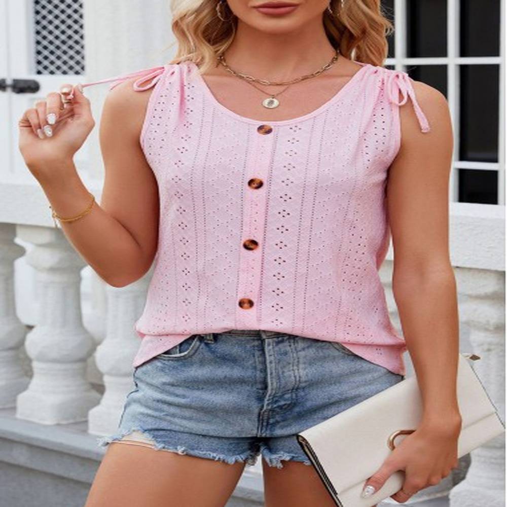 modlily pink button scoop neck tank top l
