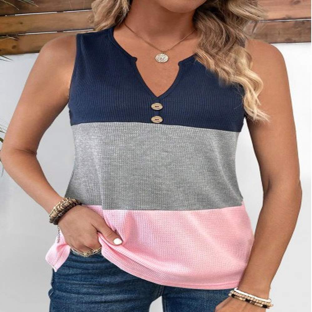 modlily pink button sleeveless split neck tank top xxl