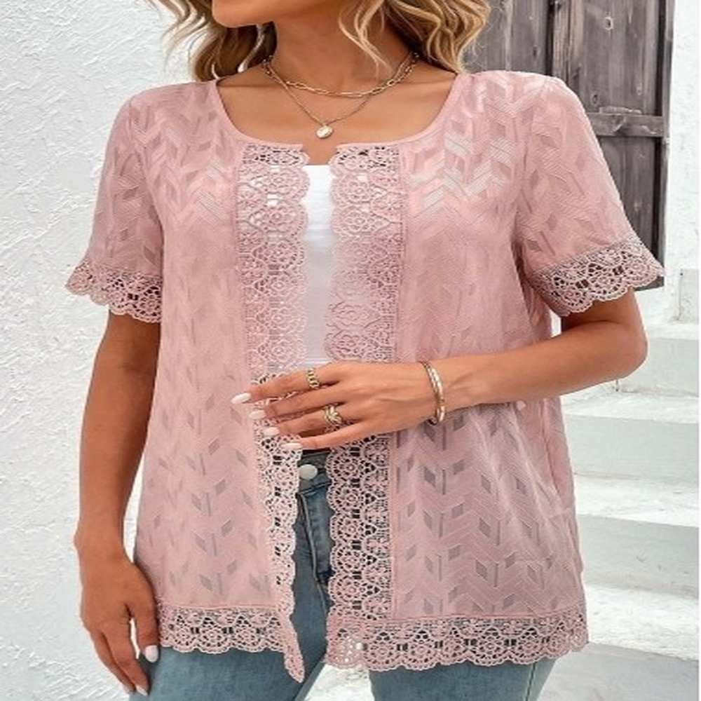 modlily pink lace short sleeve round neck topper s