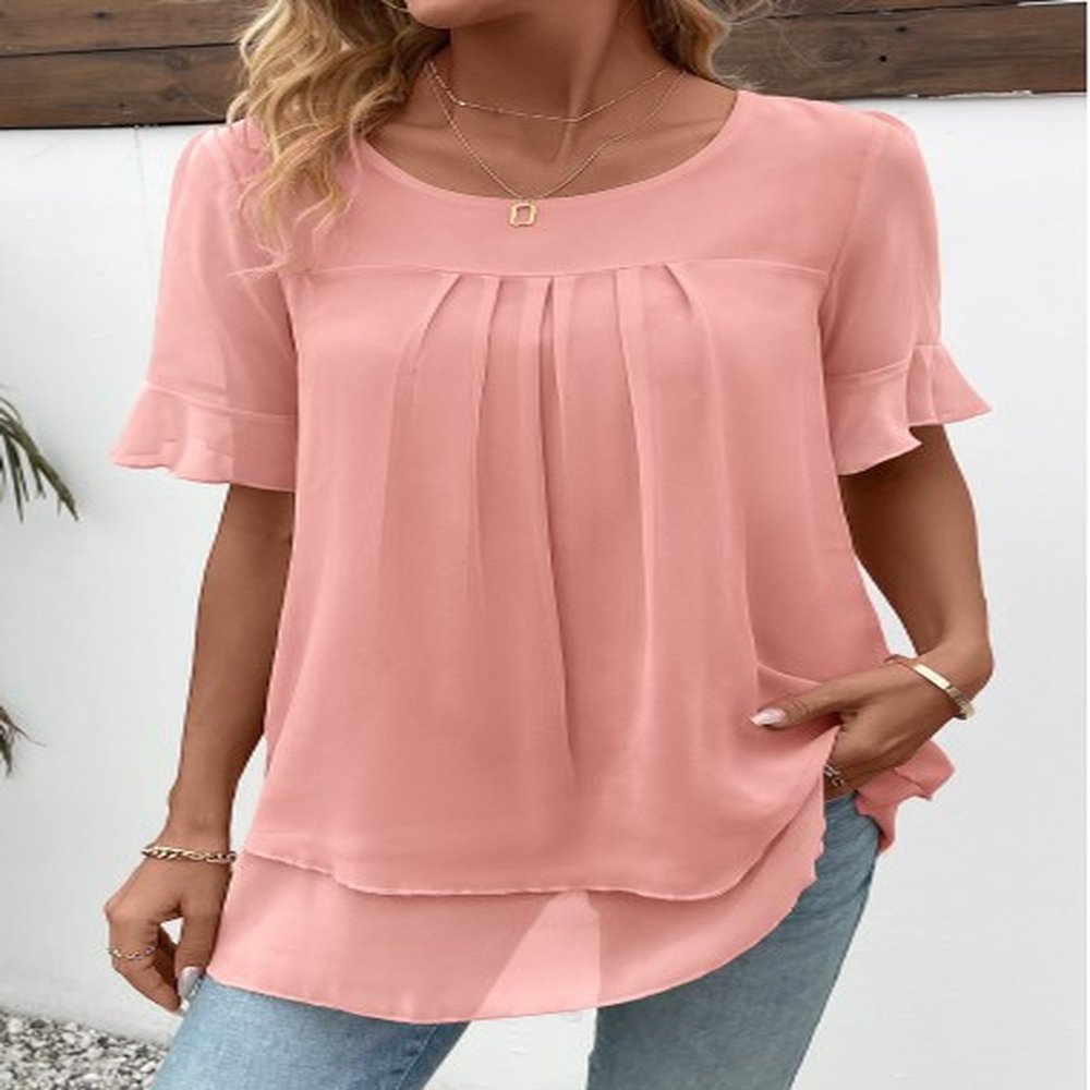 modlily pink layered short sleeve round neck blouse s