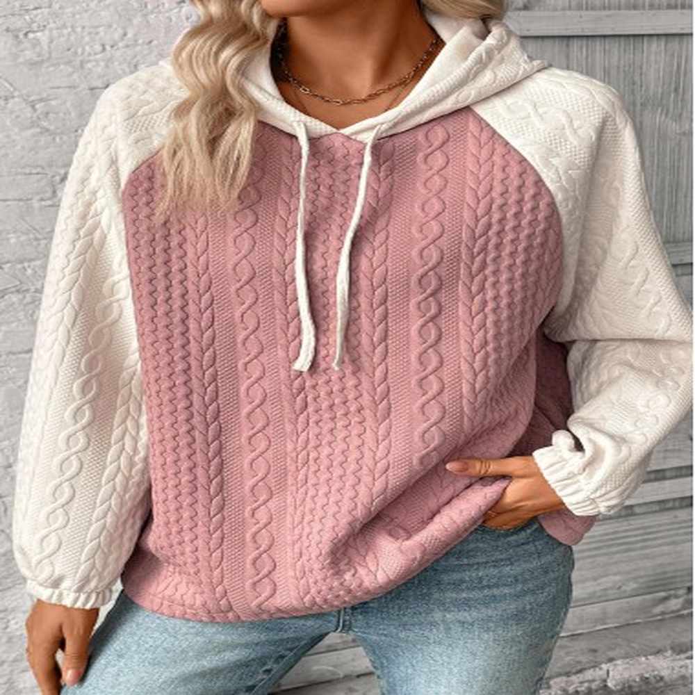 modlily pink patchwork long sleeve jacquard hoodie m