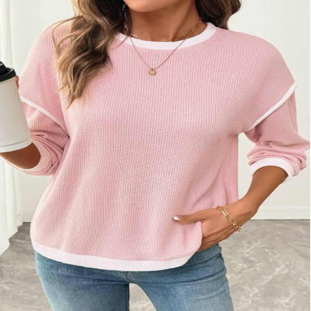 modlily pink patchwork long sleeve round neck sweatshirt s