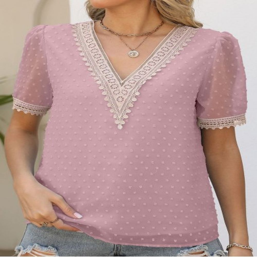 modlily pink patchwork short sleeve v neck blouse s