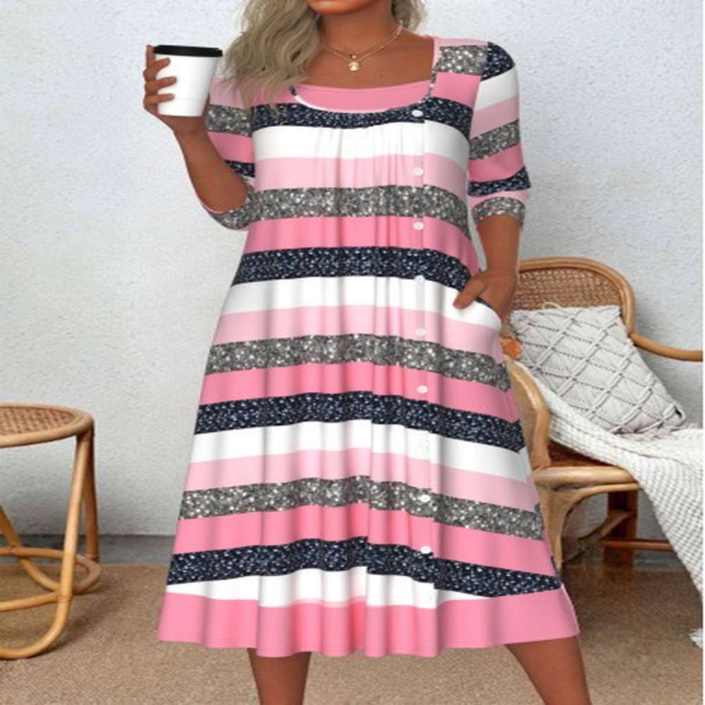 modlily pink patchwork striped a line sleeve dress