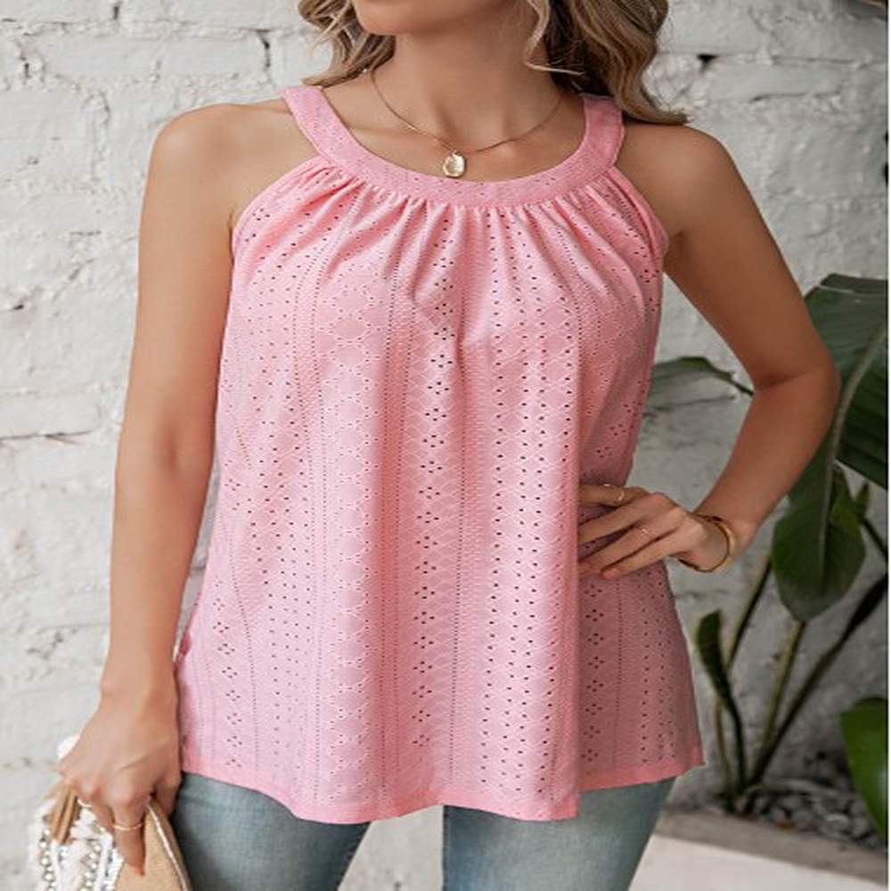 modlily pink ruched sleeveless round neck t shirt l