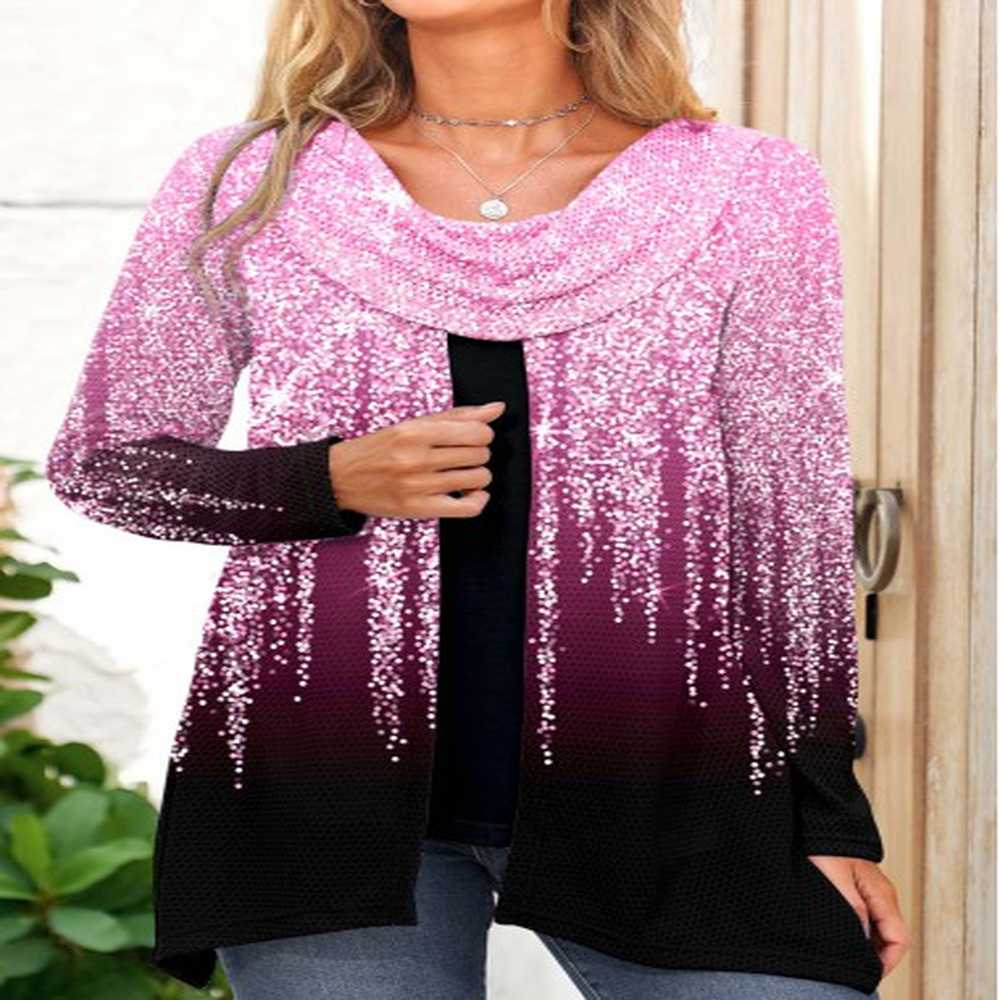 modlily pink shinning print draped neck sweatshirt s