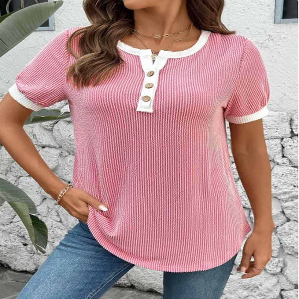 modlily pink short sleeve split neck t shirt xxl