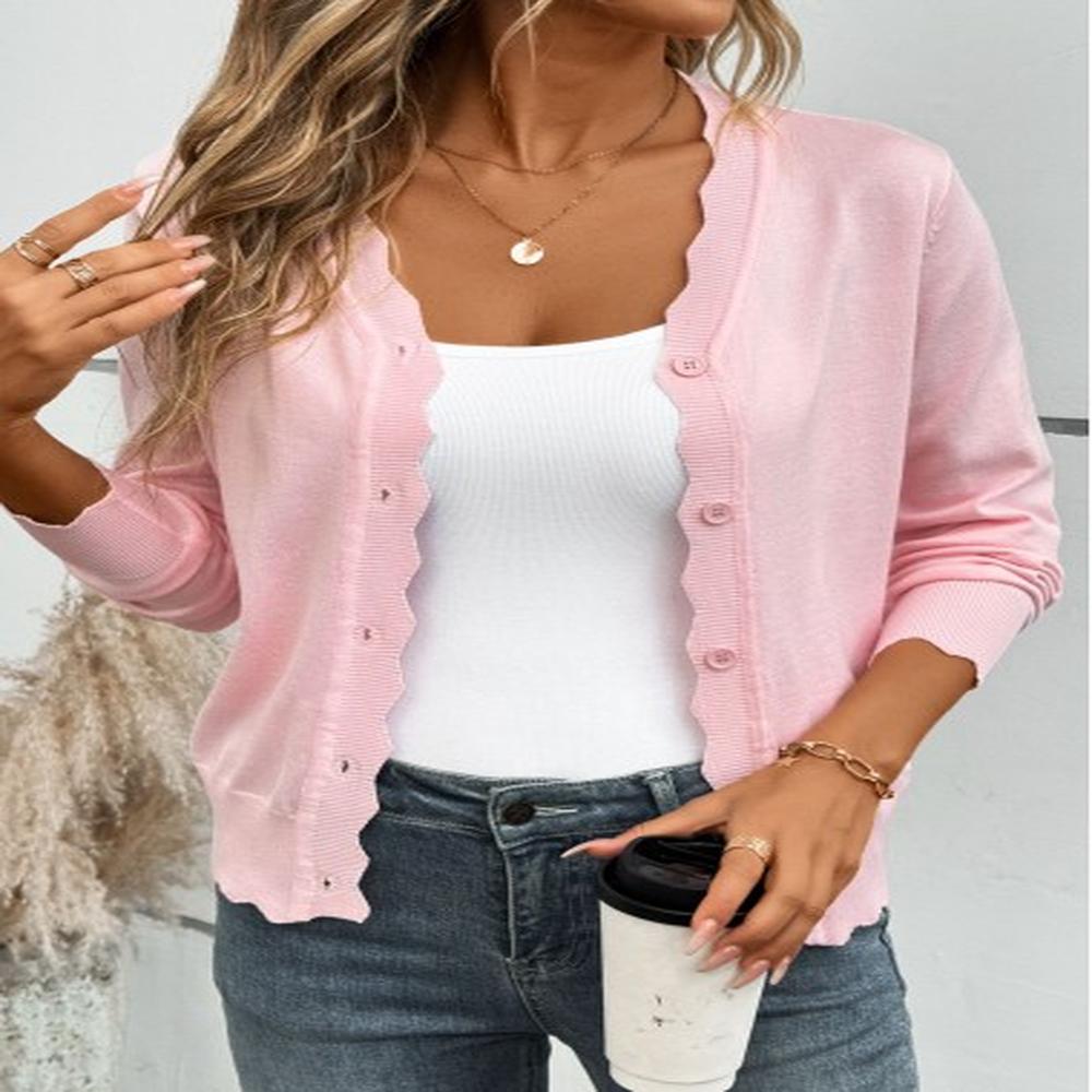 modlily pink tummy coverage long sleeve v neck light cardigan