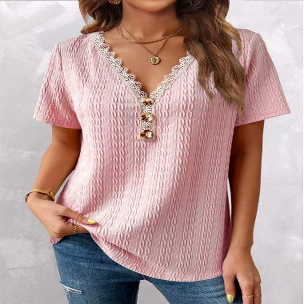 modlily pink twisted short sleeve v neck t shirt