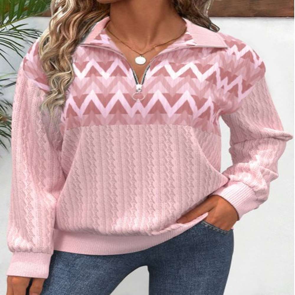 modlily pink zipper geometric print long sleeve sweatshirt m