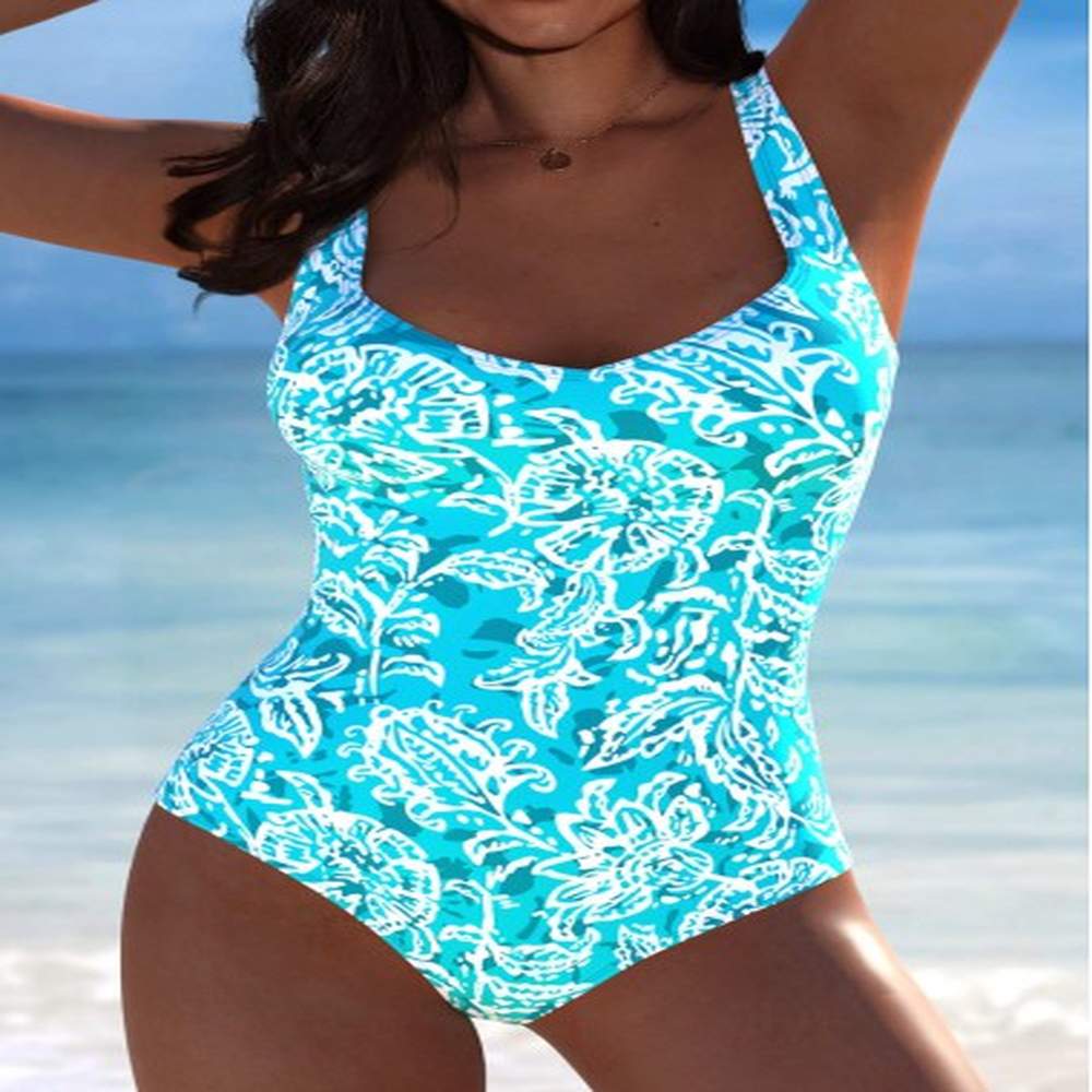 modlily plants print cyan one piece swimwear l