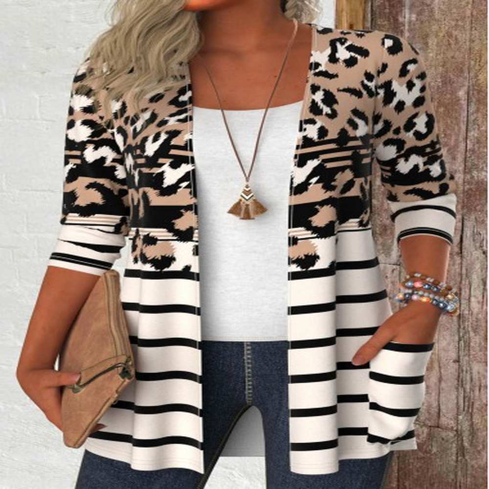 modlily plus size dark camel leopard long sleeve light cardigan