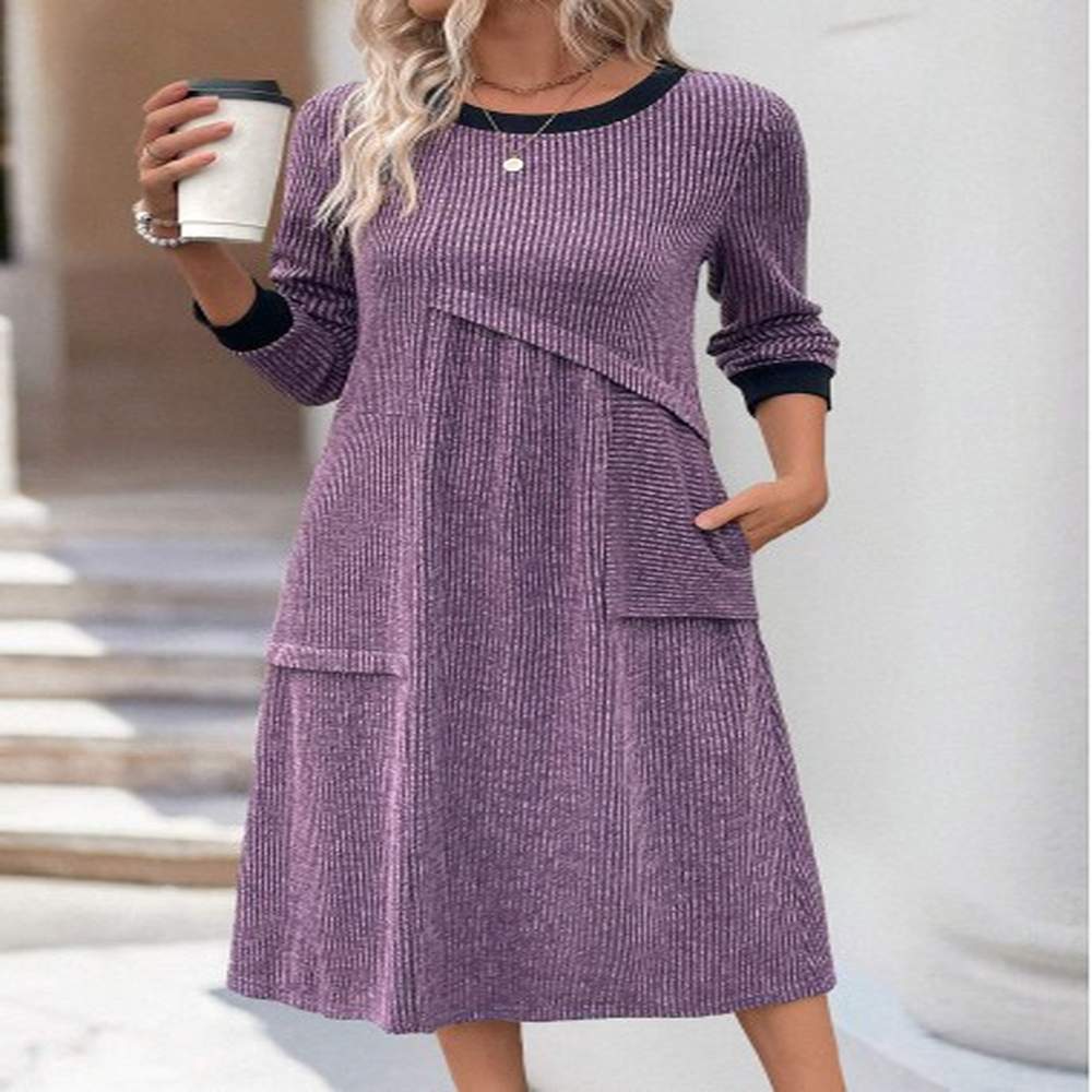 modlily plus size dusty purple tummy coverage long sleeve dress