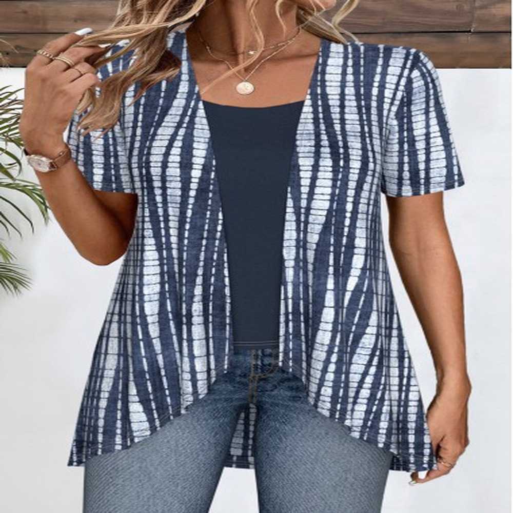 modlily plus size navy patchwork fake two piece twinset