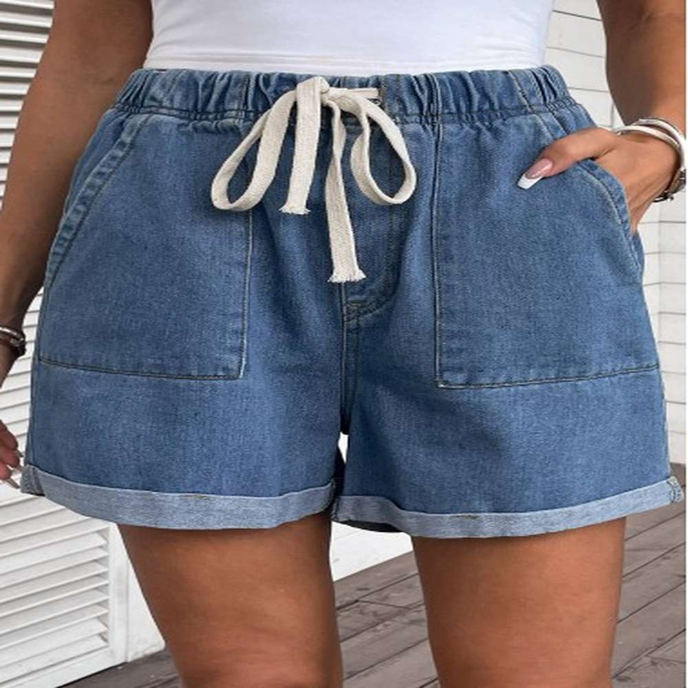 modlily pocket high waisted drawastring denim shorts xl