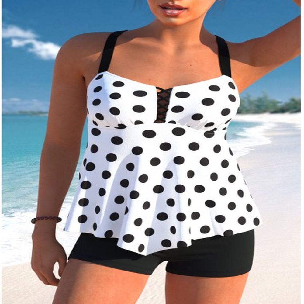 modlily polka dot asymmetry white tankini top m