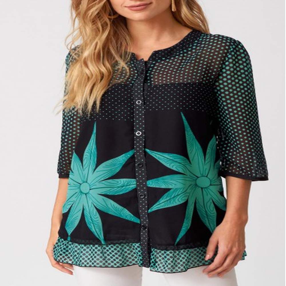 modlily polka dot button up sleeve blouse m
