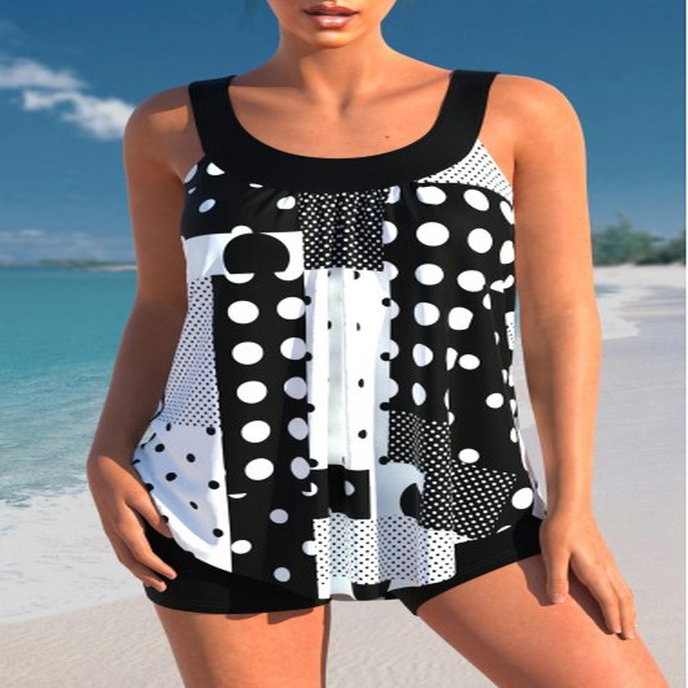 modlily polka dot geometric print black tankini top s