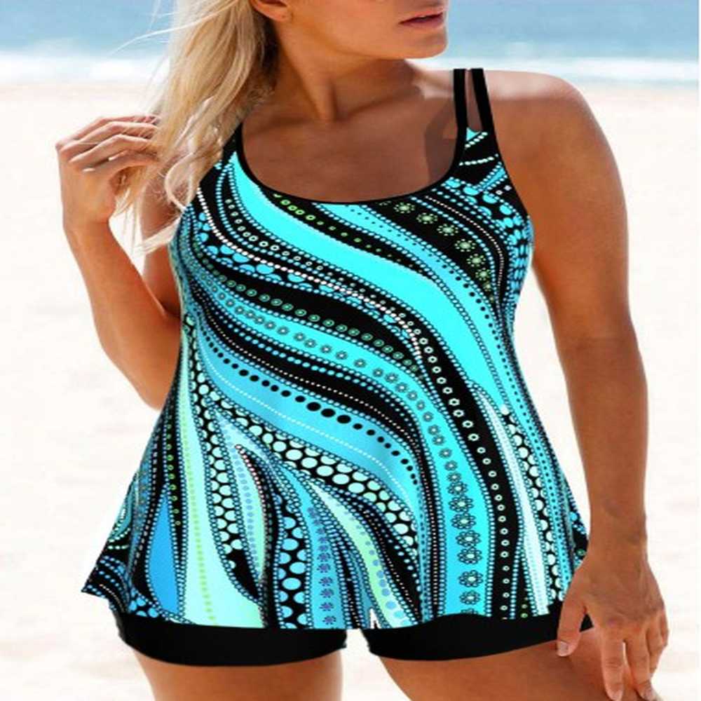 modlily polka dot striped cyan tankini set xxl