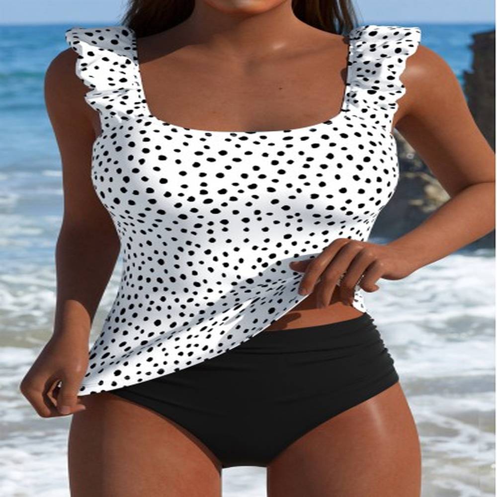 modlily polka dot white square neck tankini top xl
