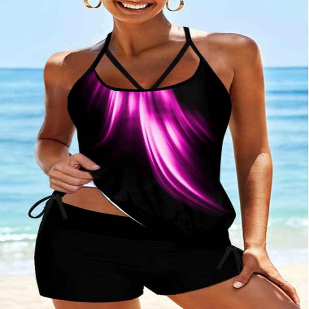 modlily printed halter drawstring side tankini set s