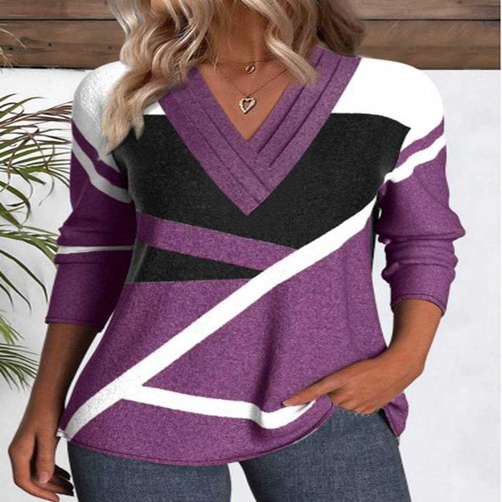 modlily purple button geometric print long sleeve t shirt