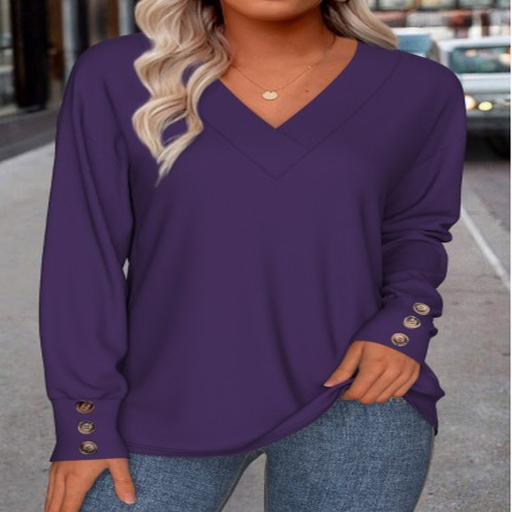 modlily purple button long sleeve v neck sweatshirt xxl