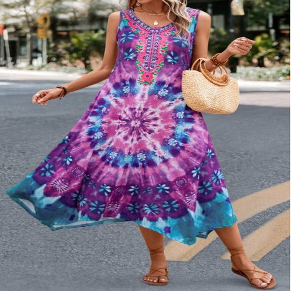 modlily purple handkerchief hem tie dye print dress xl