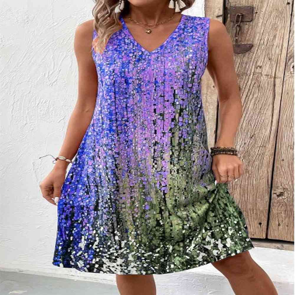 modlily purple lightweight ombre a line sleeveless v neck dress